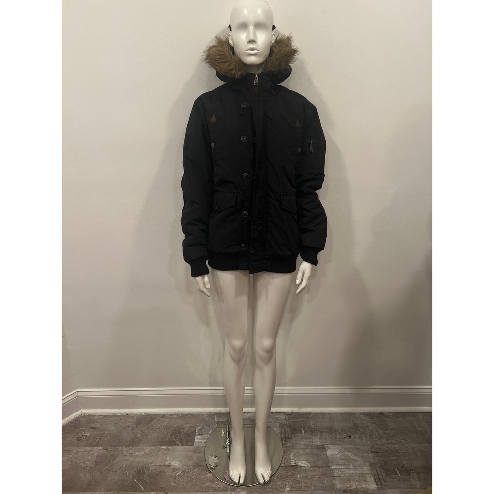 Roebuck & Co Hooded Parka Mens Small Black Faux Fur Trim Bomber Jacket